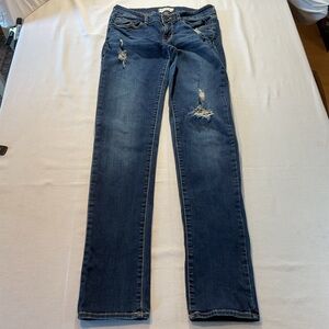 Bullhead Dark Blue Denim Skinny Straigt Leg Jeans, Size 7 Jeans, Distressed